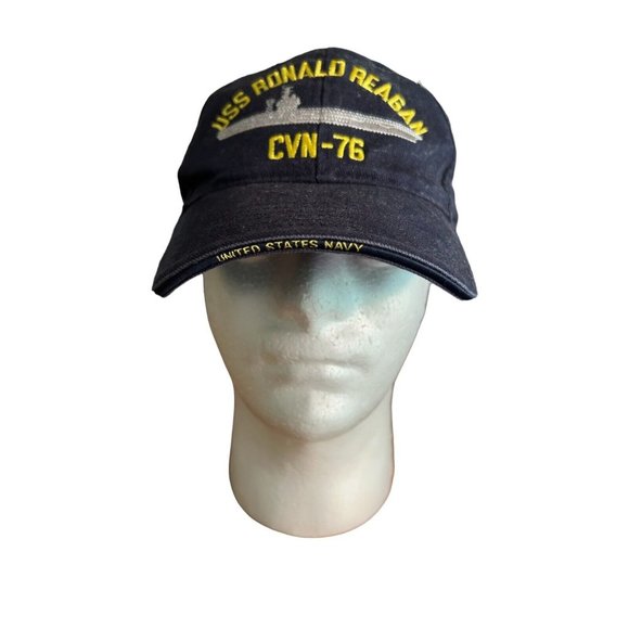 USS RONALD REAGAN CVN-76 NAVY SHIP Eagle Crest HAT CAP Strap Back Blue - Picture 1 of 7